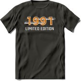 1991 Limited Edition T-Shirt | Goud - Zilver | Grappig Verjaardag en Feest Cadeau Shirt | Dames - Heren - Unisex | Tshirt Kleding Kado | - Donker Grijs - L