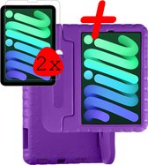 Hoesje Geschikt voor iPad Mini 6 Hoesje Kinder Hoes Shockproof Kinderhoes Met 2x Screenprotector - Kindvriendelijk Hoesje Geschikt voor iPad Mini 6 Hoes Kids Case - Paars