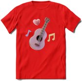 Valentijn muziek T-Shirt | Grappig gitaar Valentijnsdag Cadeautje voor Hem en Haar | Dames - Heren - Unisex | Kleding Cadeau | - Rood - M