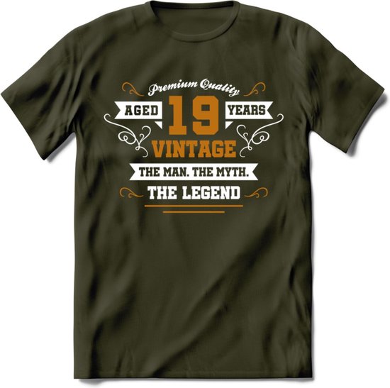 19 Jaar Legend T-Shirt | Goud - Wit | Grappig Verjaardag en Feest Cadeau Shirt | Dames - Heren - Unisex | Tshirt Kleding Kado | - Leger Groen - S
