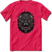 Leeuw - Dieren Mandala T-Shirt | Rood | Grappig Verjaardag Zentangle Dierenkop Cadeau Shirt | Dames - Heren - Unisex | Wildlife Tshirt Kleding Kado | - Roze - M