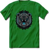 Beer - Dieren Mandala T-Shirt | Lichtblauw | Grappig Verjaardag Zentangle Dierenkop Cadeau Shirt | Dames - Heren - Unisex | Wildlife Tshirt Kleding Kado | - Donker Groen - S