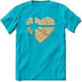 Valentijn Goud Hart T-Shirt | Grappig Valentijnsdag Cadeautje voor Hem en Haar | Dames - Heren - Unisex | Kleding Cadeau | - Blauw - L