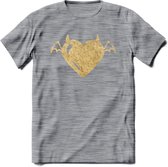 Valentijn Goud Hart T-Shirt | Grappig Valentijnsdag Cadeautje voor Hem en Haar | Dames - Heren - Unisex | Kleding Cadeau | - Donker Grijs - Gemaleerd - 3XL