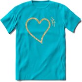 Valentijn Goud Hart T-Shirt | Grappig Valentijnsdag Cadeautje voor Hem en Haar | Dames - Heren - Unisex | Kleding Cadeau | - Blauw - M