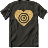 Valentijn Goud Hart T-Shirt | Grappig Valentijnsdag Cadeautje voor Hem en Haar | Dames - Heren - Unisex | Kleding Cadeau | - Donker Grijs - XL