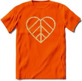 Valentijn Goud Hart T-Shirt | Grappig Valentijnsdag Cadeautje voor Hem en Haar | Dames - Heren - Unisex | Kleding Cadeau | - Oranje - M