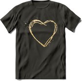 Valentijn Goud Hart T-Shirt | Grappig Valentijnsdag Cadeautje voor Hem en Haar | Dames - Heren - Unisex | Kleding Cadeau | - Donker Grijs - M