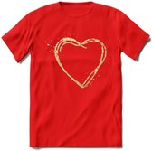 Valentijn Goud Hart T-Shirt | Grappig Valentijnsdag Cadeautje voor Hem en Haar | Dames - Heren - Unisex | Kleding Cadeau | - Rood - M