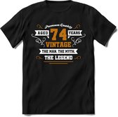 74 Jaar Legend T-Shirt | Goud - Wit | Grappig Verjaardag en Feest Cadeau Shirt | Dames - Heren - Unisex | Tshirt Kleding Kado | - Zwart - L