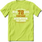 72 Jaar Legend T-Shirt | Goud - Wit | Grappig Verjaardag en Feest Cadeau Shirt | Dames - Heren - Unisex | Tshirt Kleding Kado | - Groen - XL