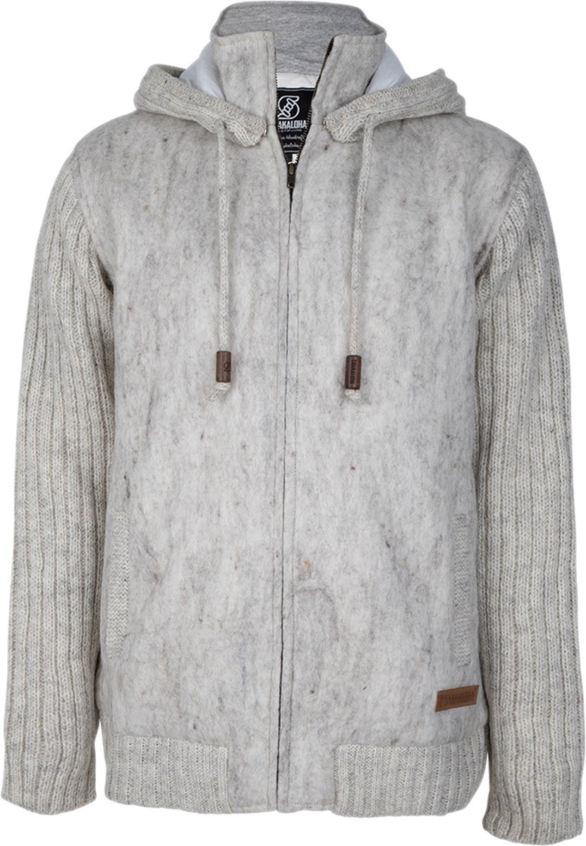 Gebreid Wollen Heren/Uni Vest van Schapenwol met Katoenen Voering en afneembare capuchon SHAKALOHA Baseball ZH Beige