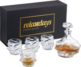 Relaxdays whiskey set 5-delig - 4 whiskeyglazen - 1 karaf - tumblerglazen - geschenkdoos