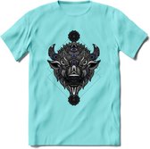 Bizon - Dieren Mandala T-Shirt | Donkerblauw | Grappig Verjaardag Zentangle Dierenkop Cadeau Shirt | Dames - Heren - Unisex | Wildlife Tshirt Kleding Kado | - Licht Blauw - XL