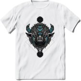 Bizon - Dieren Mandala T-Shirt | Lichtblauw | Grappig Verjaardag Zentangle Dierenkop Cadeau Shirt | Dames - Heren - Unisex | Wildlife Tshirt Kleding Kado | - Wit - M