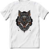 Vos - Dieren Mandala T-Shirt | Oranje | Grappig Verjaardag Zentangle Dierenkop Cadeau Shirt | Dames - Heren - Unisex | Wildlife Tshirt Kleding Kado | - Wit - S