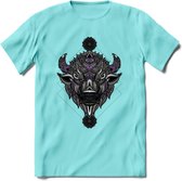 Bizon - Dieren Mandala T-Shirt | Paars | Grappig Verjaardag Zentangle Dierenkop Cadeau Shirt | Dames - Heren - Unisex | Wildlife Tshirt Kleding Kado | - Licht Blauw - M