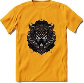 Tijger - Dieren Mandala T-Shirt | Oranje | Grappig Verjaardag Zentangle Dierenkop Cadeau Shirt | Dames - Heren - Unisex | Wildlife Tshirt Kleding Kado | - Geel - M