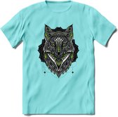 Vos - Dieren Mandala T-Shirt | Groen | Grappig Verjaardag Zentangle Dierenkop Cadeau Shirt | Dames - Heren - Unisex | Wildlife Tshirt Kleding Kado | - Licht Blauw - XXL