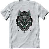 Vos - Dieren Mandala T-Shirt | Aqua | Grappig Verjaardag Zentangle Dierenkop Cadeau Shirt | Dames - Heren - Unisex | Wildlife Tshirt Kleding Kado | - Licht Grijs - Gemaleerd - 3XL
