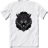 Tijger - Dieren Mandala T-Shirt | Paars | Grappig Verjaardag Zentangle Dierenkop Cadeau Shirt | Dames - Heren - Unisex | Wildlife Tshirt Kleding Kado | - Wit - L