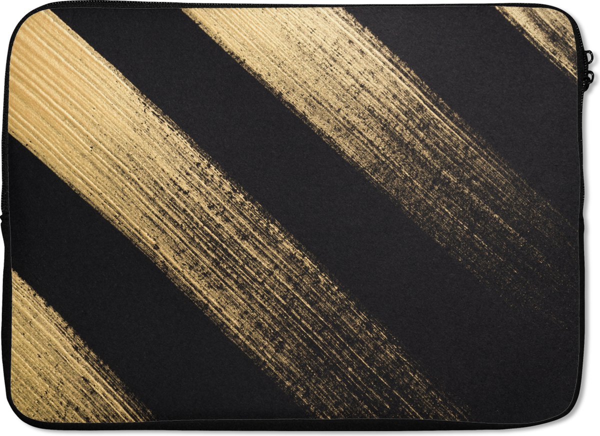 Laptophoes 14 inch - Gouden verfstrepen op een zwarte achtergrond - Laptop sleeve - Binnenmaat 34x23,5 cm - Zwarte achterkant - SleevesAndCases