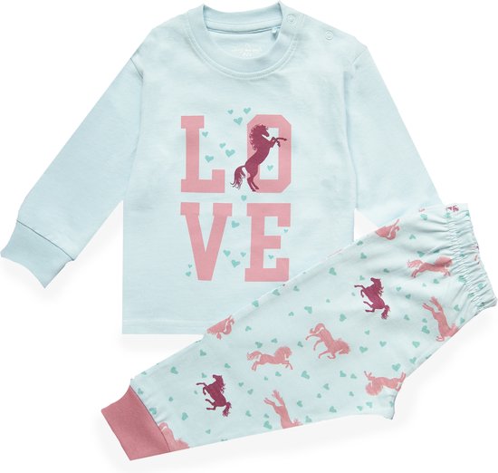 Frogs and Dogs - Pyjama Horse Aqua Love Hearts - Aqua - Maat 122/128 -