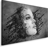 Schilderij - Portret van een Vrouw in het zwart/wit, Premium Print