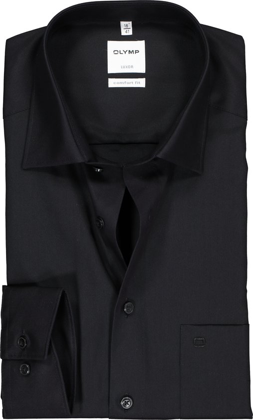 OLYMP Luxor comfort fit overhemd - zwart - Strijkvrij - Boordmaat: 46
