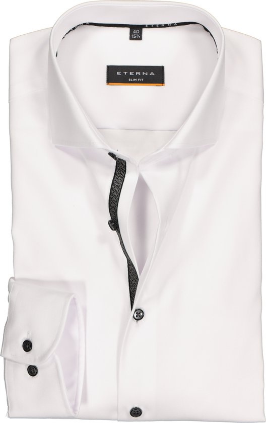 ETERNA slim fit overhemd - niet doorschijnend twill - wit (zwart contrast) - Strijkvrij - Boordmaat: 43