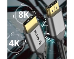 HDMI Kabel 8K - 3 Meter - HDMI Kabel 2.1 - Ultra HD 8K + 4K 120hz - HDMI naar HDMI Kabel - 8K HDMI Kabel - Ondersteunt alle oudere HDMI versies zoals 4K - Geschikt voor PS5, XBOX - Accessoires - 3D, Dynamic HDR, ARC, eARC, VRR, QMS, QFT, ALLM