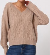 Fiev Knitted Sweater Taupe . T-shirt Dames - Shirt Dames  Shirt Lange Mouwen Dames