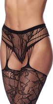 Amorable - Sexy Lingerie - Visnet Jarretels met Panty - Zwart - One Size - Erotisch - Mooie Details
