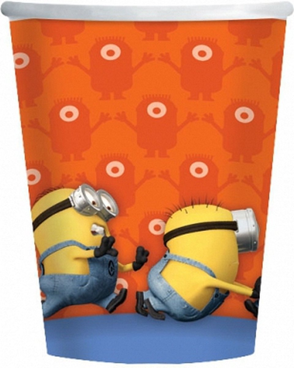 32x Minions bekertjes oranje karton - 266 ml - Kinderfeest - Themafeestje - Papieren bekers