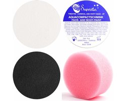 Superstar schmink setje - kleuren wit en zwart - 16 gram - met rond grimeer sponsje - Schminken voor kinderen/volwassenen