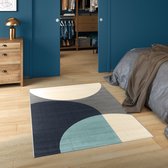 INSPIRE - Rechthoekig vloerkleed DELPHINE - Grijs / Blauw - Met geometrisch patroon - Vloerkleed slaapkamer - Vloerkleed woonkamer - Vloerkleed laagpolig - Zacht - 1500g/m² - 9mm x