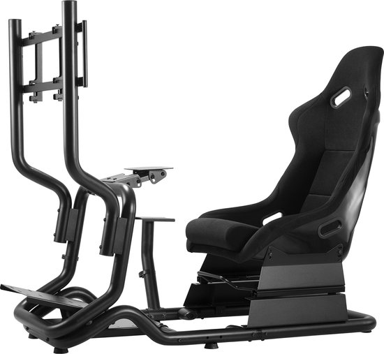 Racing Simulator - Racestoel - Cockpit 3 in 1 Speelstoel tot 130kg - Versnellingspookhouder Stuurstandaard TV-beugel tot 50" Max. Vesa 400x200 ...