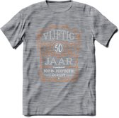 50 Jaar Legendarisch Gerijpt T-Shirt | Oranje - Grijs | Grappig Verjaardag en Feest Cadeau Shirt | Dames - Heren - Unisex | Tshirt Kleding Kado | - Donker Grijs - Gemaleerd - L