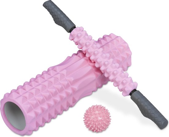 foam roller set - set van 2 - middelhard - met massagebal - egelbal - roze