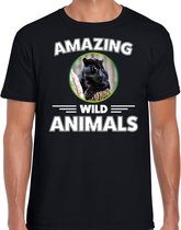 T-shirt panter - zwart - heren - amazing wild animals - cadeau shirt panter / zwarte panters liefhebber L