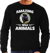 Sweater panter - zwart - heren - amazing wild animals - cadeau trui panter / zwarte panters liefhebber XL
