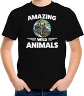 T-shirt koala - zwart - kinderen - amazing wild animals - cadeau shirt koala / koalaberen liefhebber XS (110-116)