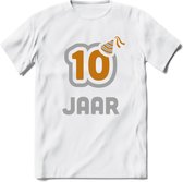 10 Jaar Feest T-Shirt | Goud - Zilver | Grappig Verjaardag Cadeau Shirt | Dames - Heren - Unisex | Tshirt Kleding Kado | - Wit - XL