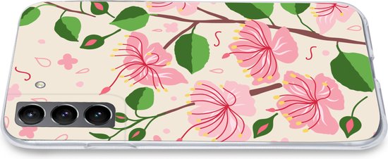 Coque Samsung Galaxy S21 Plus - Bloem - Rose - Feuille - Motif - Coque de téléphone en Siliconen