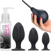 Lusty Buttplug Set Classic - 3 x Anaal Plugs - 1 x Anaal Glijmiddel - 1 x Anaal Douche - Anaal Toys - Seksspeeltjes - Sex Toys