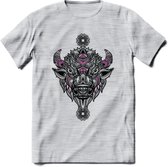 Bizon - Dieren Mandala T-Shirt | Rzoe | Grappig Verjaardag Zentangle Dierenkop Cadeau Shirt | Dames - Heren - Unisex | Wildlife Tshirt Kleding Kado | - Licht Grijs - Gemaleerd - XX