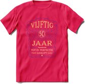 50 Jaar Legendarisch Gerijpt T-Shirt | Paars - Ivoor | Grappig Verjaardag en Feest Cadeau Shirt | Dames - Heren - Unisex | Tshirt Kleding Kado | - Roze - M