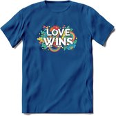 Love Wins | Pride T-Shirt | Grappig LHBTIQ+ / LGBTQ / Gay / Homo / Lesbi Cadeau Shirt | Dames - Heren - Unisex | Tshirt Kleding Kado | - Donker Blauw - S