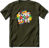 Love Is Love | Pride T-Shirt | Grappig LHBTIQ+ / LGBTQ / Gay / Homo / Lesbi Cadeau Shirt | Dames - Heren - Unisex | Tshirt Kleding Kado | - Leger Groen - S