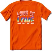Love Is Love | Pride T-Shirt | Grappig LHBTIQ+ / LGBTQ / Gay / Homo / Lesbi Cadeau Shirt | Dames - Heren - Unisex | Tshirt Kleding Kado | - Oranje - XL